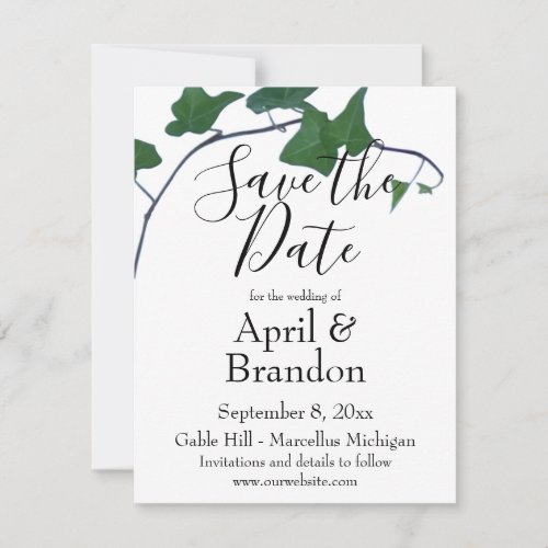 Classic watercolor Green English Ivy     Save The Date