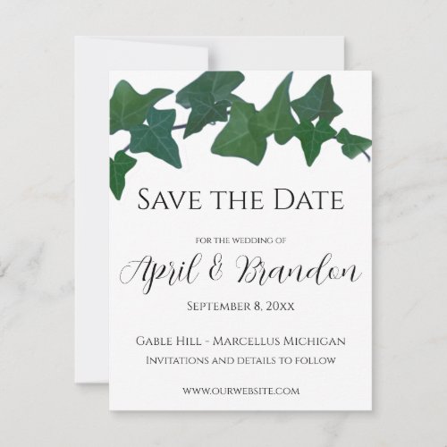 Classic watercolor Green English Ivy     Save The Date