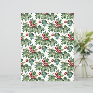 Classic Watercolor Holly & Berries Christmas Paper