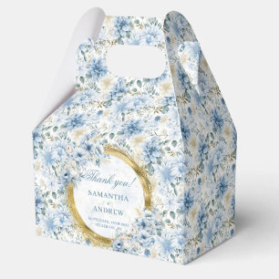 Classic Watercolor Light Blue Gold Wedding Thanks Favor Boxes
