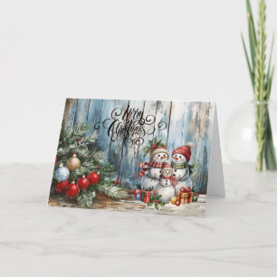 Classic Watercolor Merry Christmas Snowman Blank Holiday Card