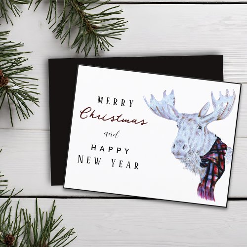 Classic Watercolor Moose Merry Christmas New Year Postcard