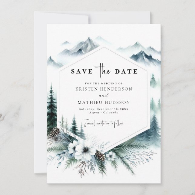Classic Watercolor Mountain Wedding Save The Date (Front)