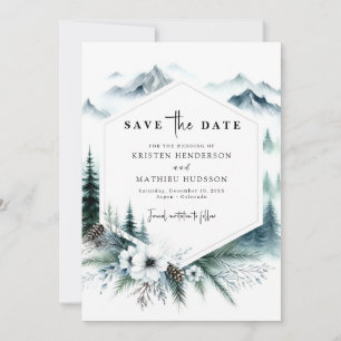 Classic Watercolor Mountain Wedding Save The Date