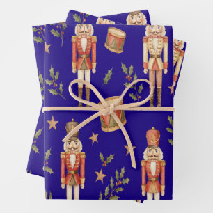 Classic Watercolor Nutcracker and Drum Christmas Wrapping Paper Sheets