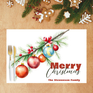 Classic Watercolor Ornaments Christmas Placemat