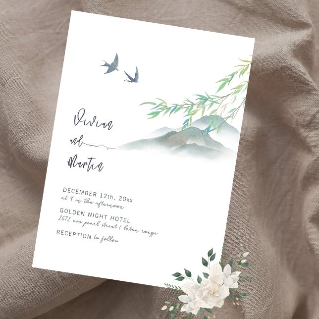 Classic Watercolor Peaceful Green Mountain Invitation (Creator Uploaded)