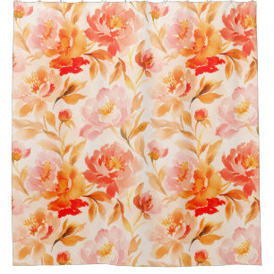Classic Watercolor Peony Floral Orange Coral Pink Shower Curtain
