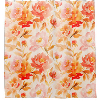 Classic Watercolor Peony Floral Orange Coral Pink Shower Curtain