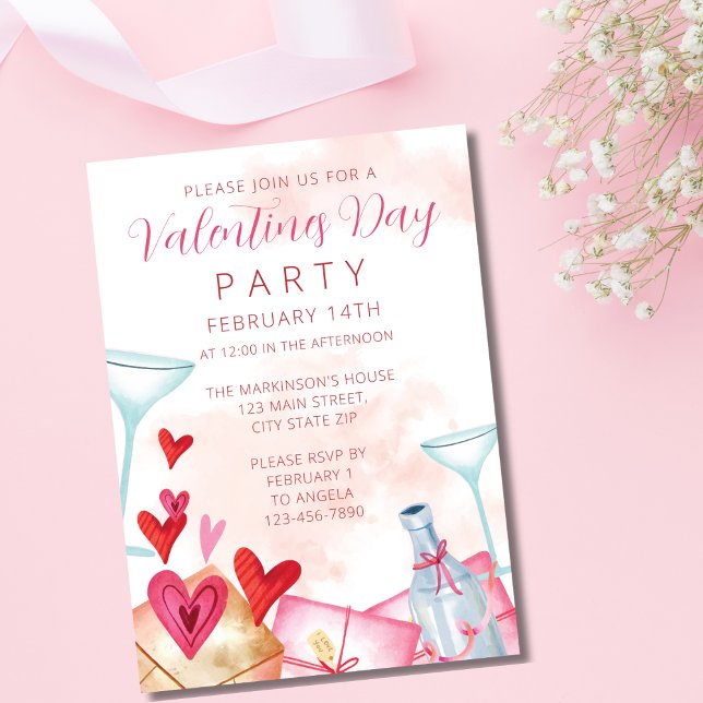 Classic Watercolor Pink Valentines Day Party Invitation (Creator Uploaded)