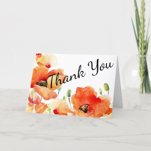 Classic Watercolor Poppies Folded Thank You Card