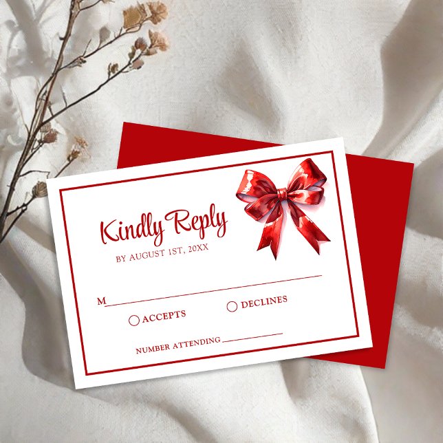 Classic Watercolor Red Bow Wedding RSVP Card (Creator Uploaded)