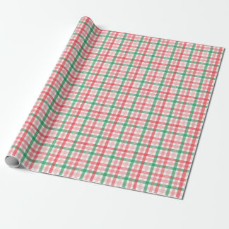 Classic watercolor red green gingham for Christmas Wrapping Paper