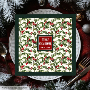 Classic watercolor red green holly berries napkins