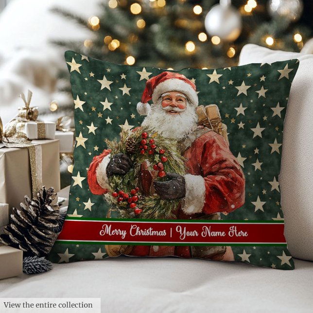Classic Watercolor Santa Claus Family Pillow (Classic Watercolor Santa Claus Family Pillow)