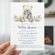 Classic Watercolor Teddy Bear Winter Baby Shower
