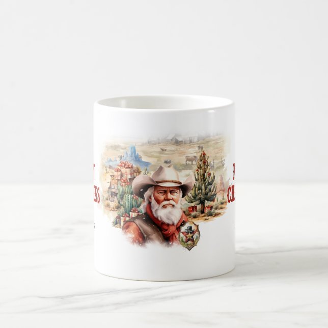 Classic watercolor Western Santa cowboy Coffee Mug (Center)
