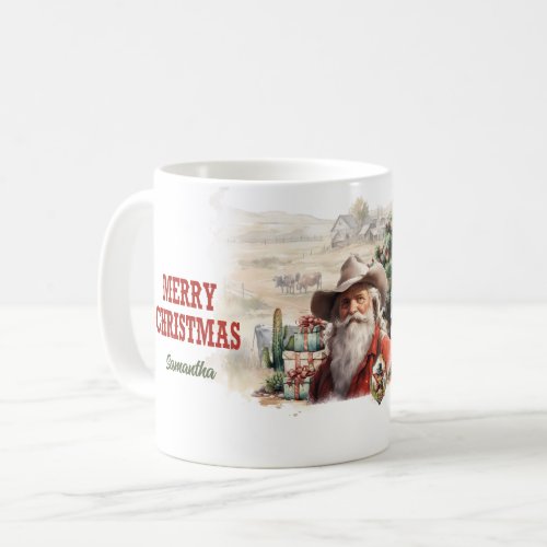 Classic watercolor Western with Santa cowboy hat  Coffee Mug