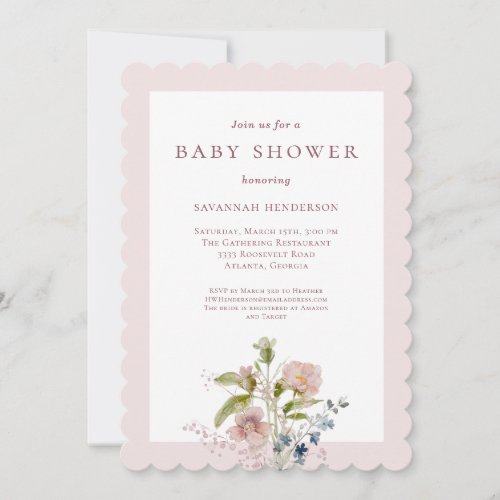 Classic Watercolor Wildflower Pink Baby Shower Invitation