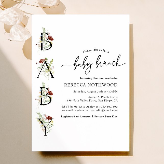 Classic Watercolor Wildflowers Boho Baby Brunch Invitation (Creator Uploaded)