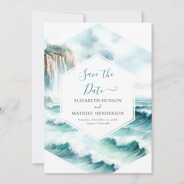  Classic Waves Nautical Wedding  Save The Date (Front)