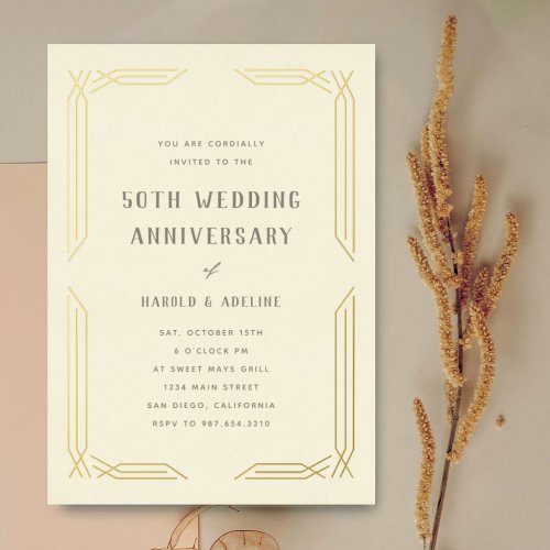 Classic Wedding Anniversary Gold Foil Invitation