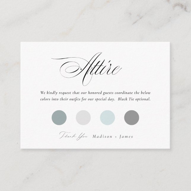 Classic Wedding Attire Dress Code Color Palette Enclosure Card (Front)
