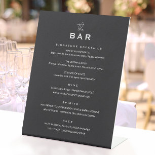 Classic Wedding Bar Menu Chic Minimalist Gray Pedestal Sign