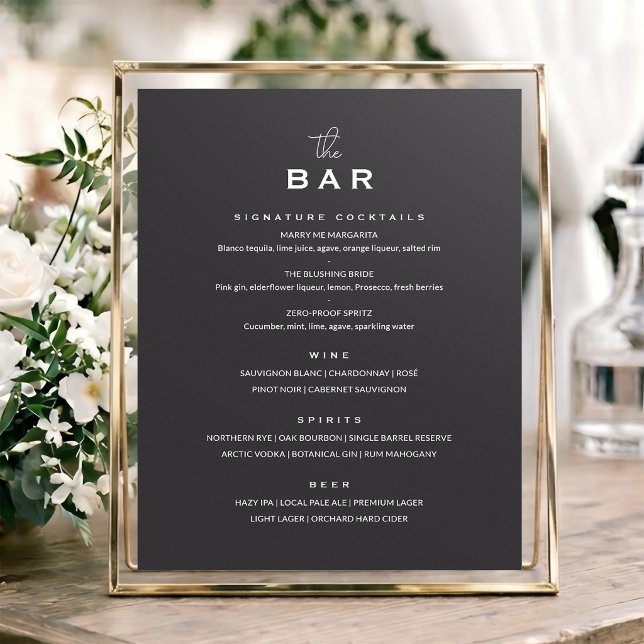 Classic Wedding Bar Menu Sign Chic Minimalist Gray (Creator Uploaded)