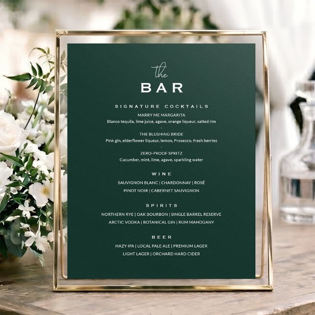 Classic Wedding Bar Menu Sign Minimalist Green (Creator Uploaded)