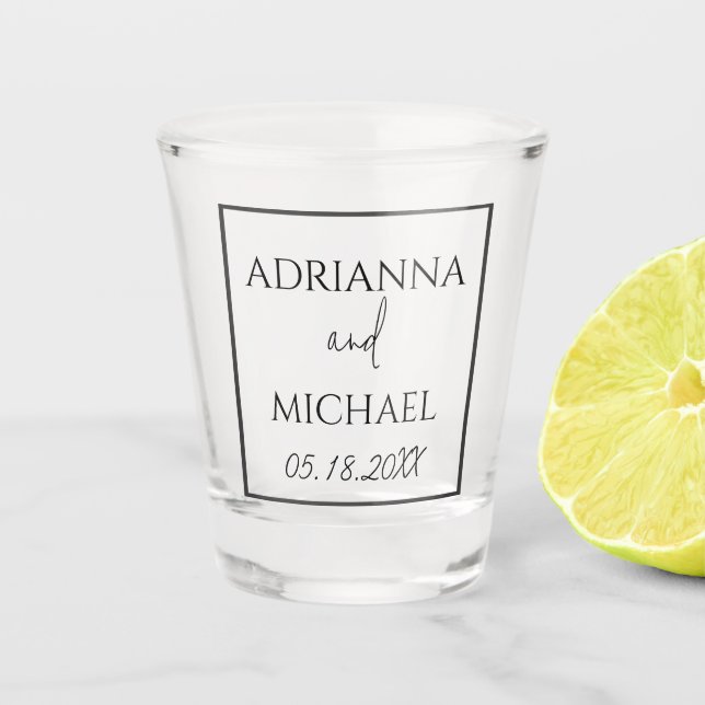 Classic Wedding Couple's Name and Date  Shot Glass (Front)