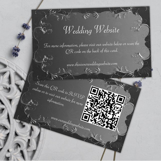 Classic Wedding Dark Silver Wedding Website  Enclosure Card (Creator Uploaded)