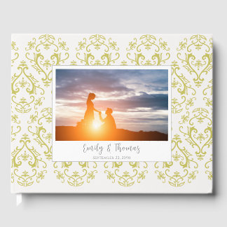 Classic Wedding Elegant Damask Pattern Gold Guest Book