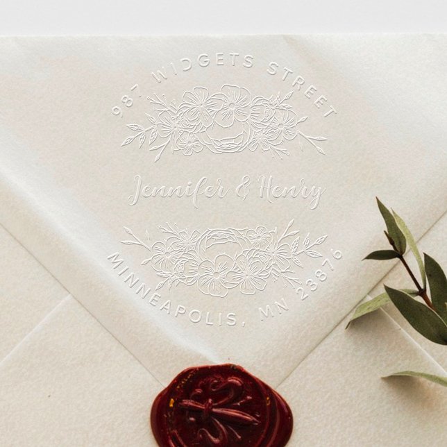 Classic Wedding Flowery Couple Return Address Embosser (Creator Uploaded)