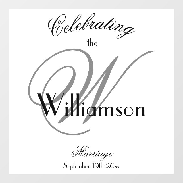 Classic Wedding Gray Monogram Black Details White  Floor Decals (Front)