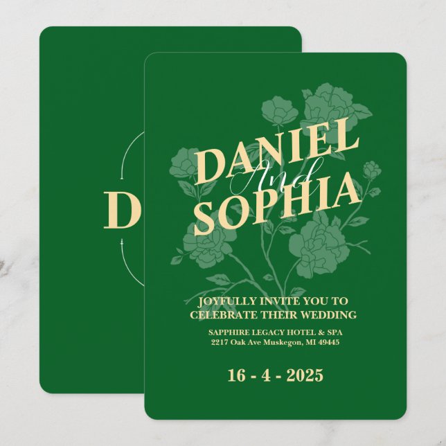 Classic wedding invitation Green  (Front/Back)