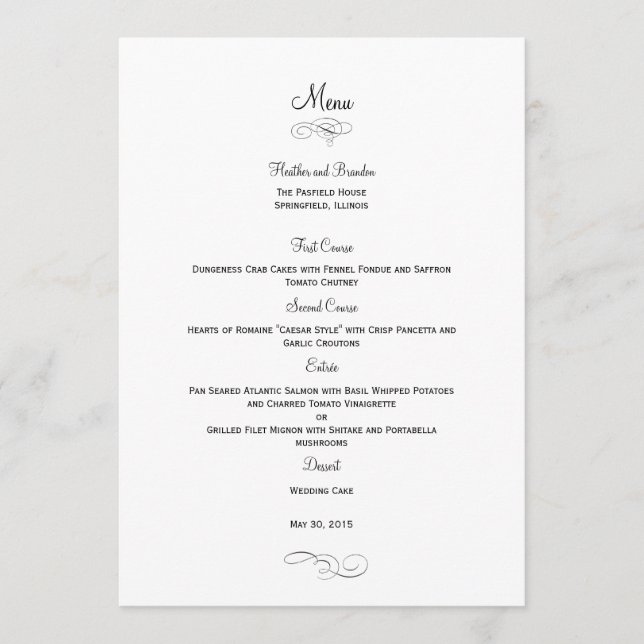 Classic Wedding Menu Card - Black (Front)