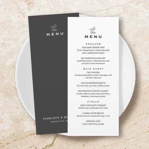 Classic Wedding Menu Card Chic Minimalist Gray
