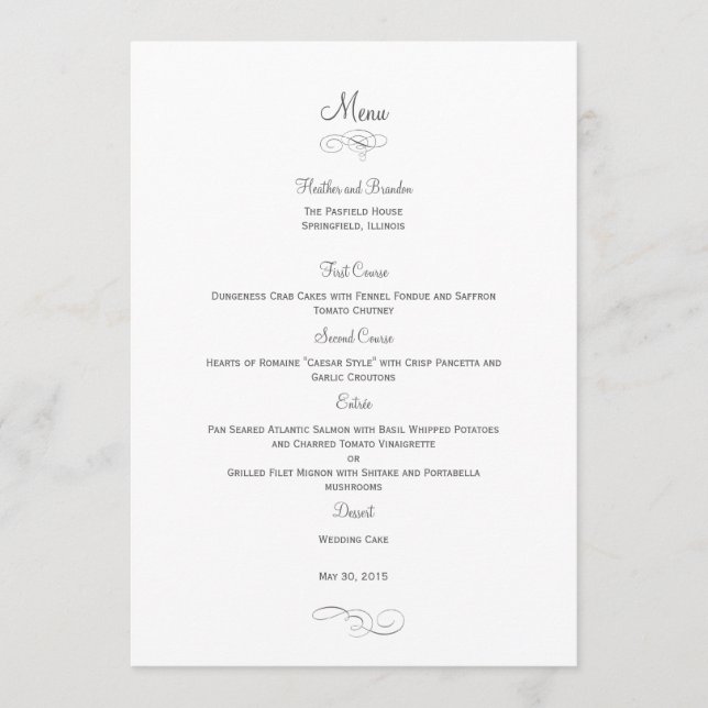 Classic Wedding Menu Card - (Gray) Menu Cards (Front)