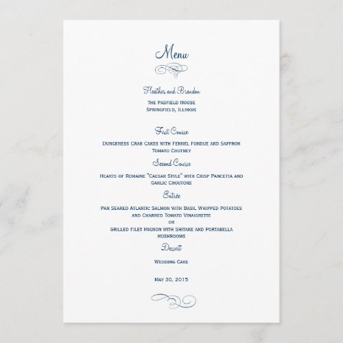 Classic Wedding Menu Card - (Navy) Menu Cards