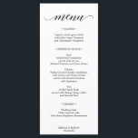 Classic Wedding Menu or Bridal Shower Menu Card<br><div class="desc">Display your delicious menu on these lovely cards - perfect size to place on each plate! This design features a beautiful classic black font. Easily edit the food selections,  name and date!</div>