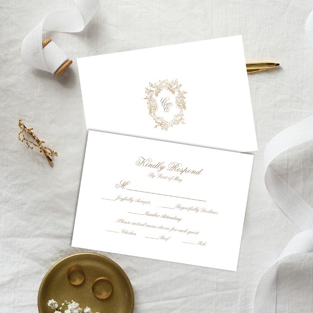 Classic Wedding Monogram Crest RSVP Card (Creator Uploaded)
