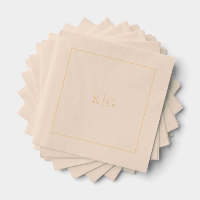 Classic Wedding Monogram Personalized Gold Frame Foil Napkins (Insitu (Stacked))