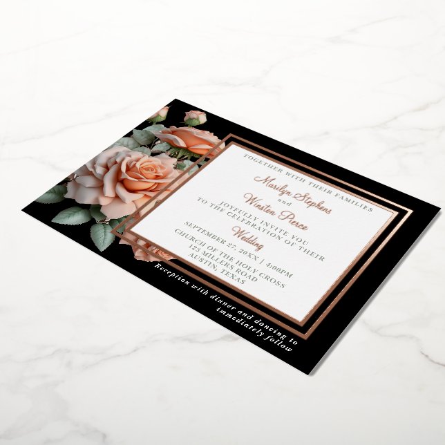Classic Wedding Peach Rose Foil Invitation (Rotated)