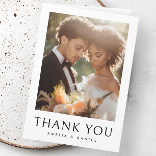 Classic wedding photo white elegant folded letterpress thank you card