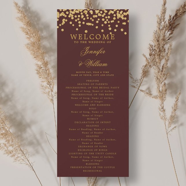 Classic Wedding Program Confetti Gold Burgundy  (Classic Wedding Program Confetti Gold Burgundy )