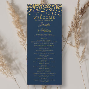 Classic Wedding Program Confetti Gold Navy Blue