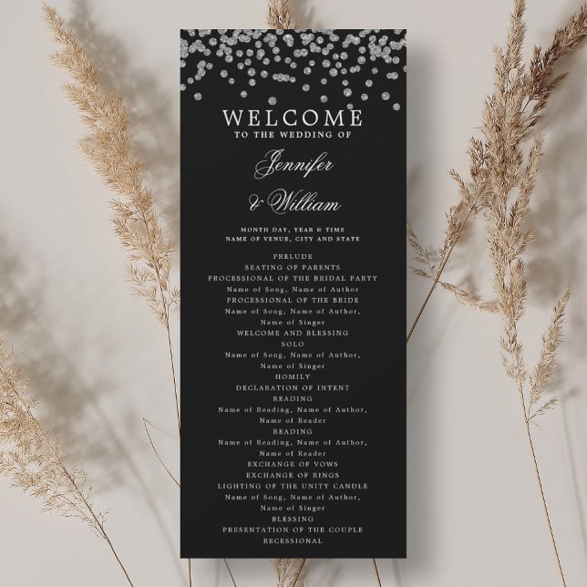 Classic Wedding Program Confetti Silver Black (Classic Wedding Program Confetti Silver Black)