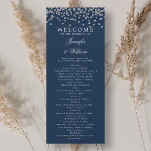 Classic Wedding Program Confetti Silver Navy 