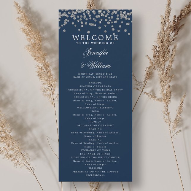 Classic Wedding Program Confetti Silver Navy  (Classic Wedding Program Confetti Silver Navy )